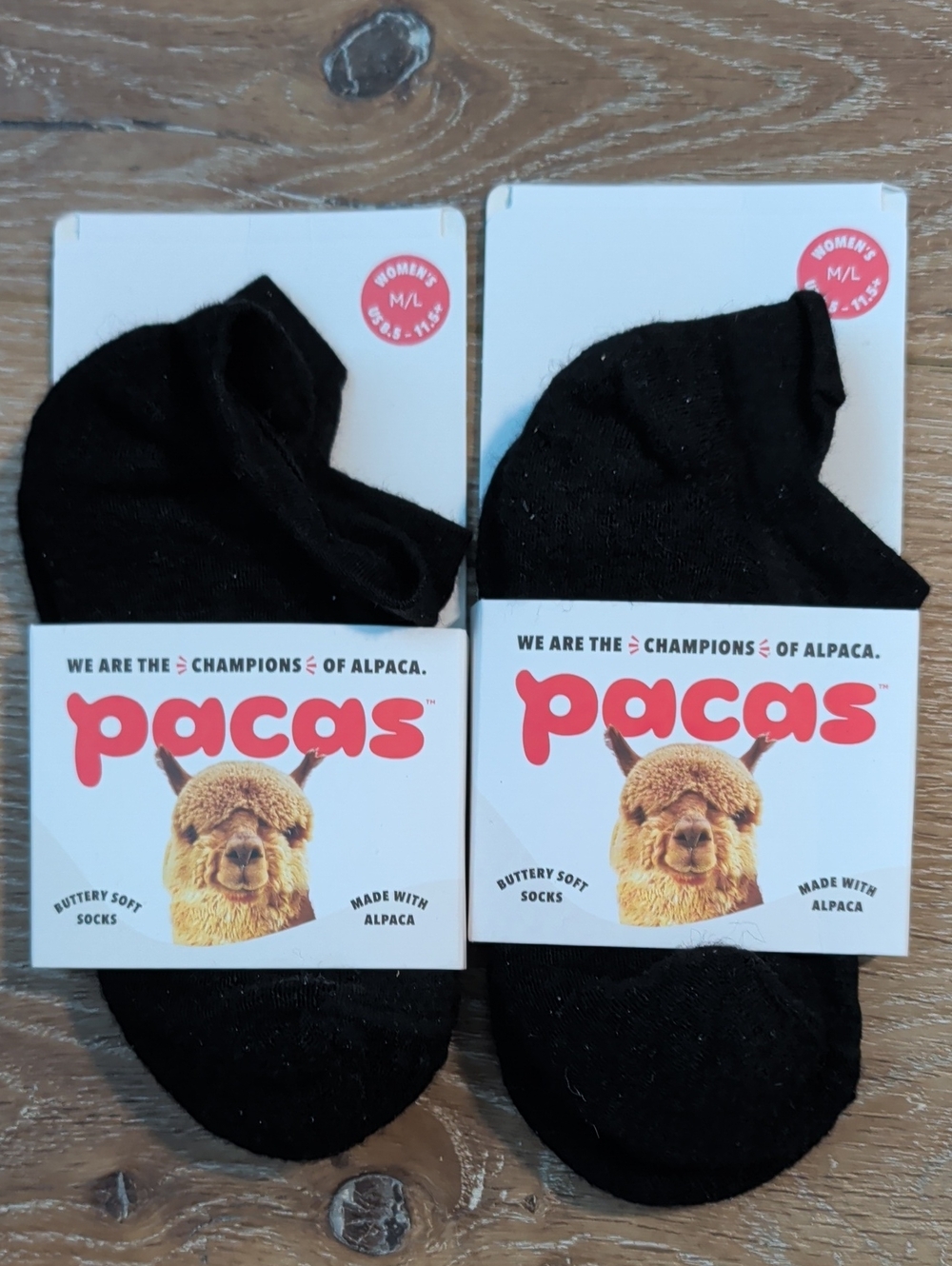 2 Pair PACAS Socks Black Women's M/L 8.5-11.5